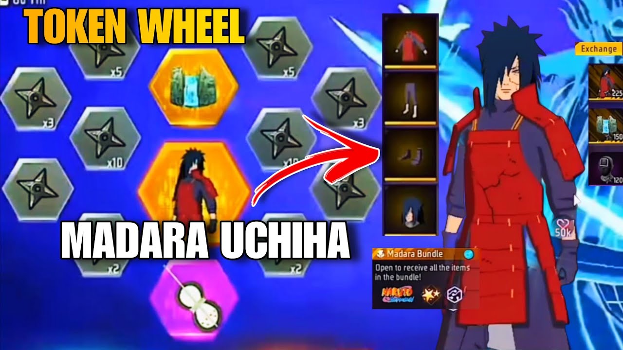 FREE FIRE TOKEN WHEEL EVENT | HOW MANY DIAMONDS MADARA OBITO PAIN BUNDLE | NARUTO CHAPTER 2 BUNDLES