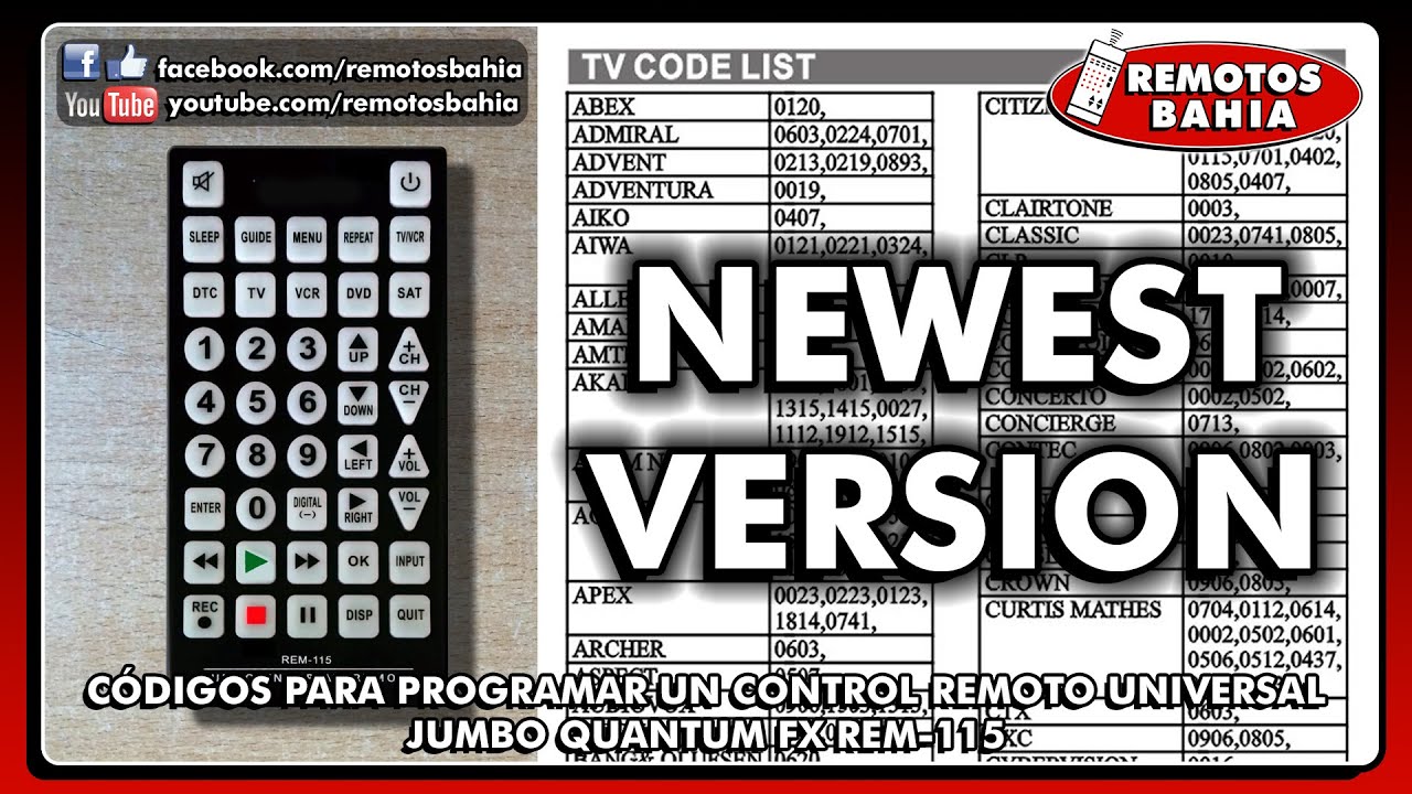 CÓDIGOS PARA PROGRAMAR CONFIGURAR CONTROL REMOTO UNIVERSAL JUMBO QUANTUM FX LIST YouTube