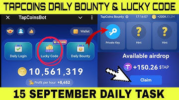 Tapcoins Daily Bounty & Lucky Code Today #tapcoins