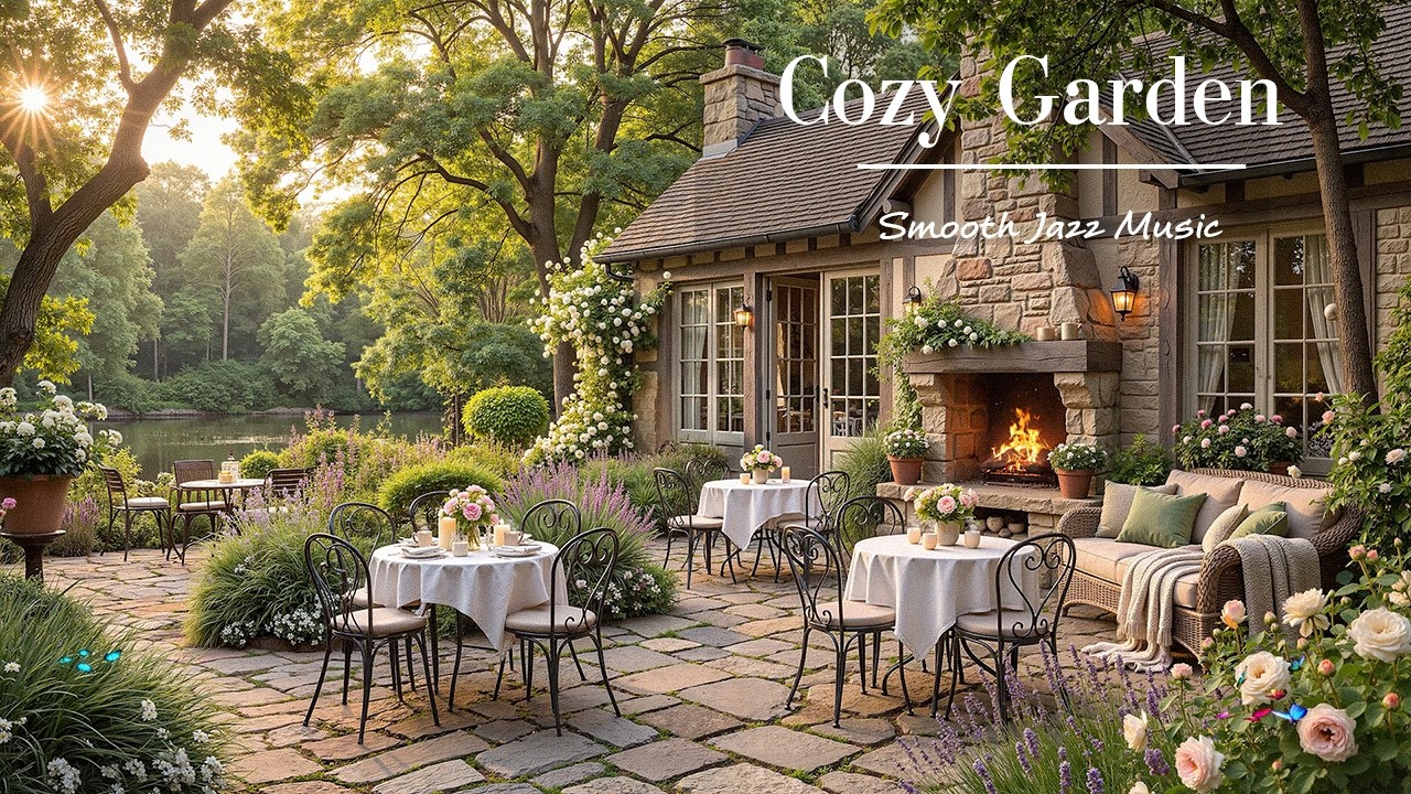 Cozy Garden Café Jazz ☕ Smooth Jazz Music, Lakeside Calm & Relaxing Coffee Ambience For Good Mood