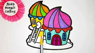 How to Coloring  A House From Shapes | Drawing, Coloring and Painting for Kids 🌟