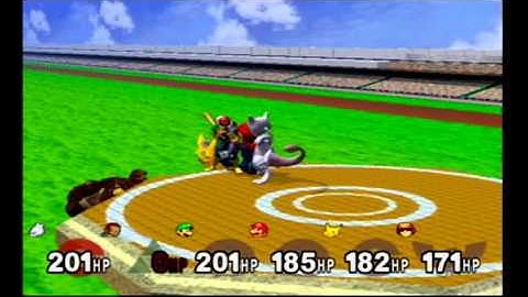 Super Smash Bros Melee Debug Menu Fun - Mewtwo Luigi Mario Pikachu CF vs Giant Ganon - HRC