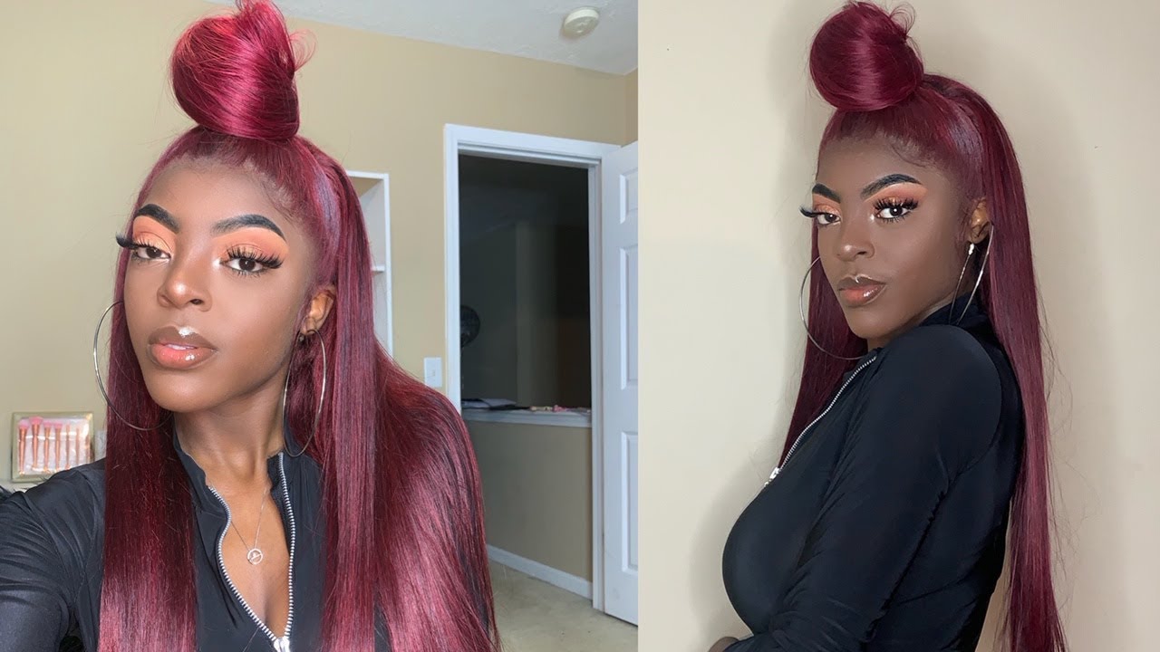 NATURAL Burgundy Frontal Wig Install! PERFECT for Fall! WOC/Dark Skin  Friendly - YouTube