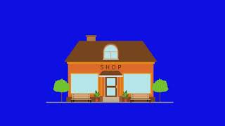 2D House Animation On A Blue Background. Chrome Key For All