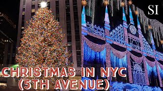 🎄Walking by the Rockefeller Center Christmas Tree, Saks Fifth Avenue Holiday Light ✨Show | 5th Ave