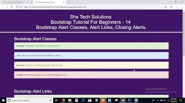 Bootstrap Tutorial For Beginners - 14 | Bootstrap Alert Classes Alert Links Closing Alerts