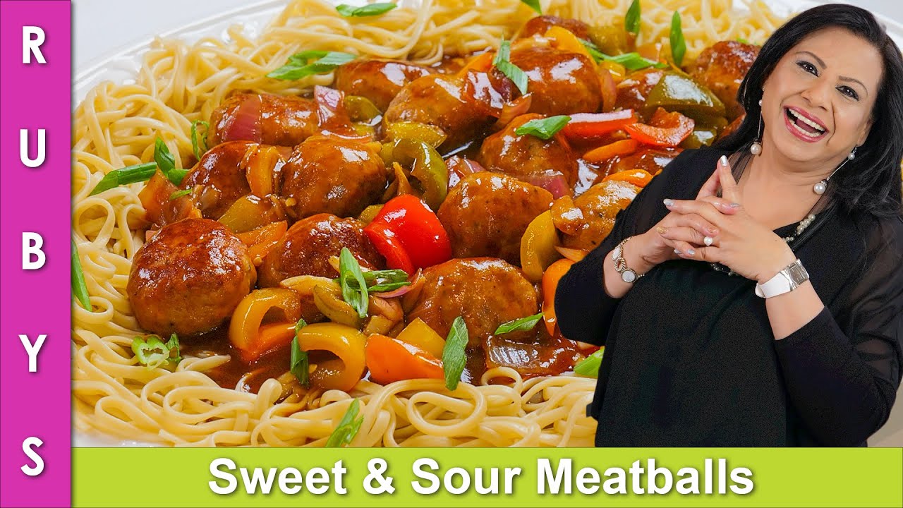 Chicken Meatballs in Sweet & Sour Sauce with Noodles Recipe in Urdu Hindi  - RKK