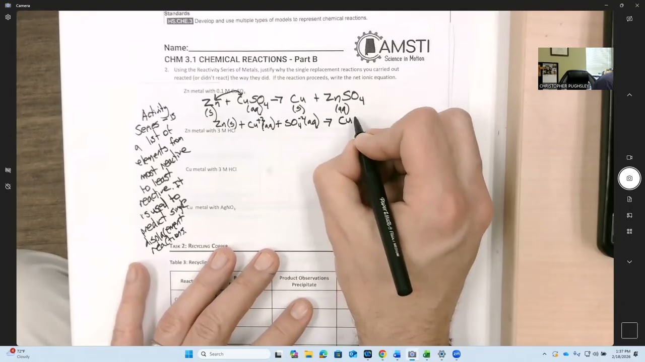 Going over the Lab on 2-18-26: Activity Series and Review