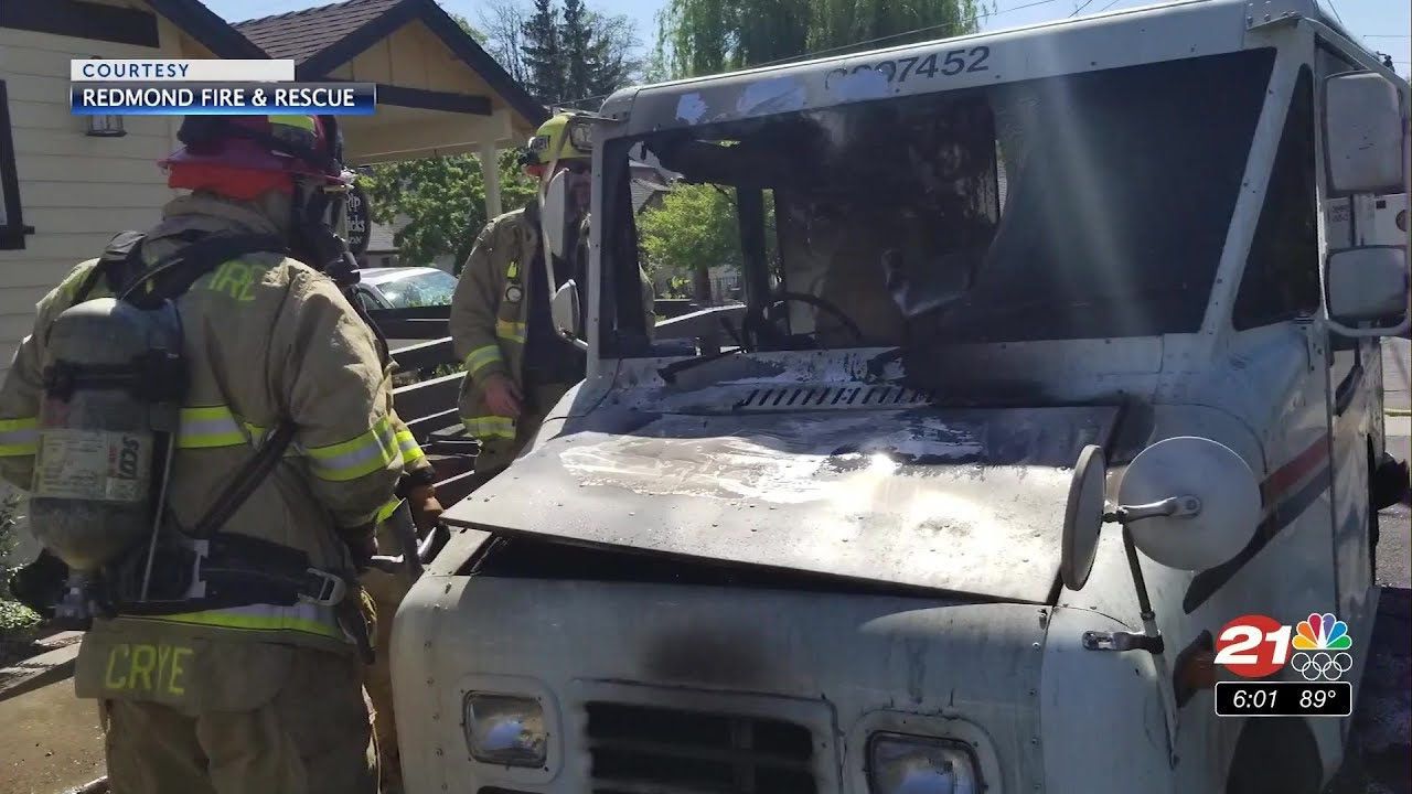 USPS mail delivery truck catches fire in Redmond during heat wave YouTube