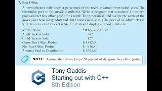 Tony Gaddis C++ Chapter 3 Programming Challenge 7: Box Office
