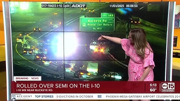 Semi-truck rollover causing delays during Friday commute on I-10 in Phoenix