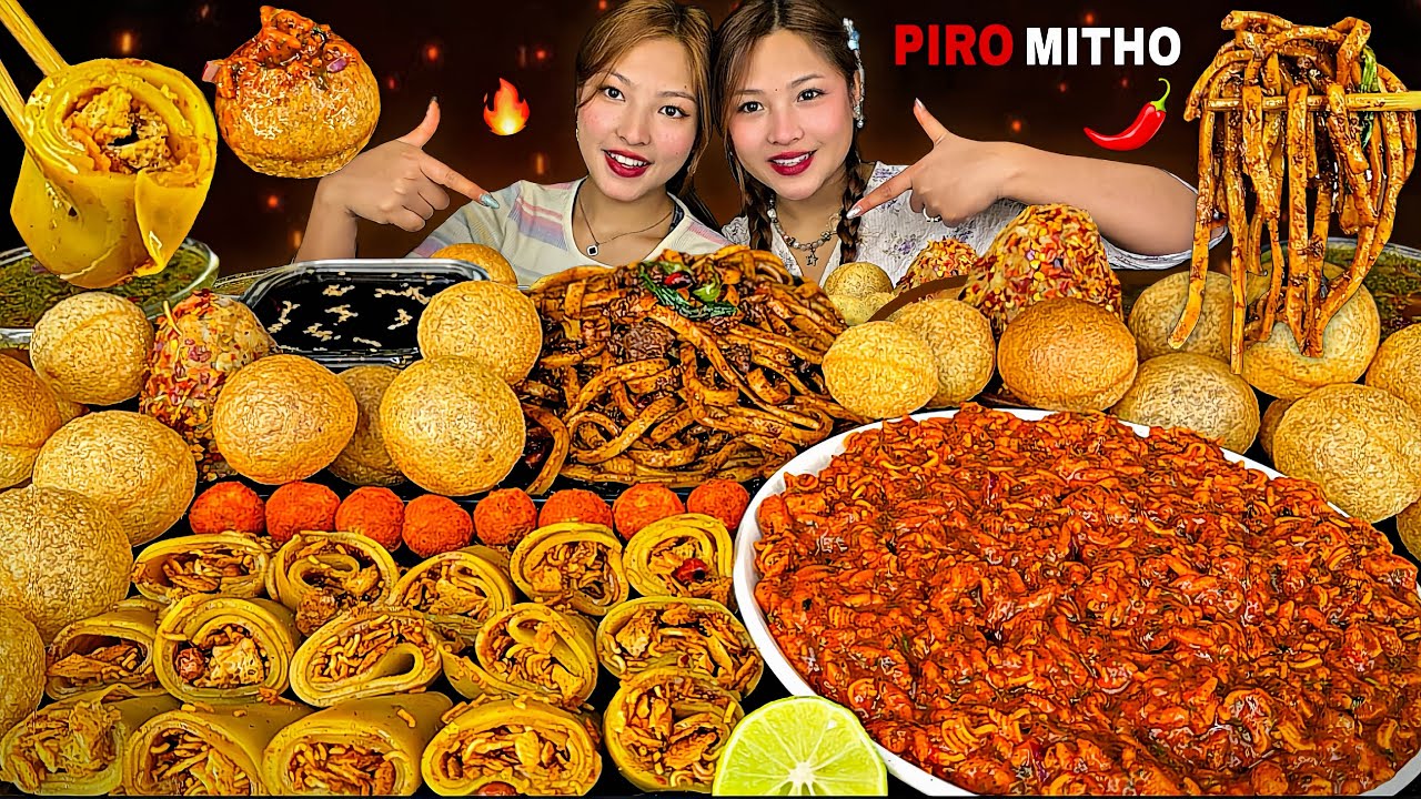 PIRO GILO CHATPATEY🔥CHIPS LAPHING😱SPICY KEEMA NOODLES🌶️& PANIPURI MUKBANG WITH MY SISTER |