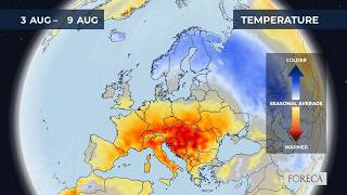 Monthly temperature forecast for Europe 27/7/2026