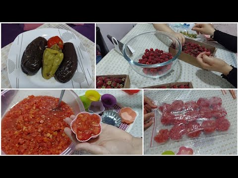 Yeraz dolması 🍆👍 Qış tedarükü 'ne davam🍅 Pomidoru buzluqda necə saxlayıram❓Bişməyən malina mürəbbəsi