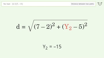 Find the distance between two points p1 (2,5) and p2 (7,-15): Step-by-Step Video Solution