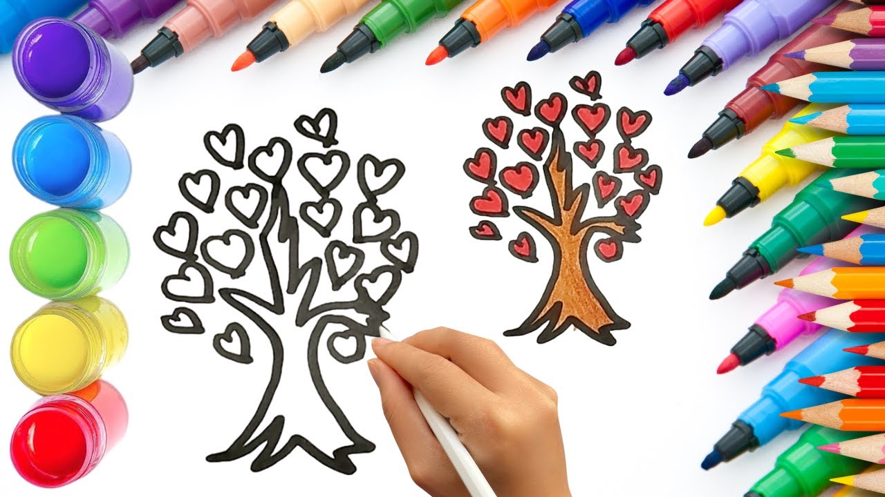 How To Draw cute Love tree Drawing, Painting & Coloring For Kids and Toddlers_ Child Art 🐋🌈🎨