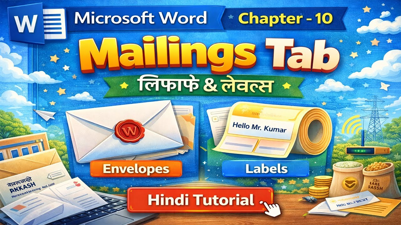Microsoft Word Chapter -10 | Mailings Tab, Envelopes & Labels | Hindi Tutorial