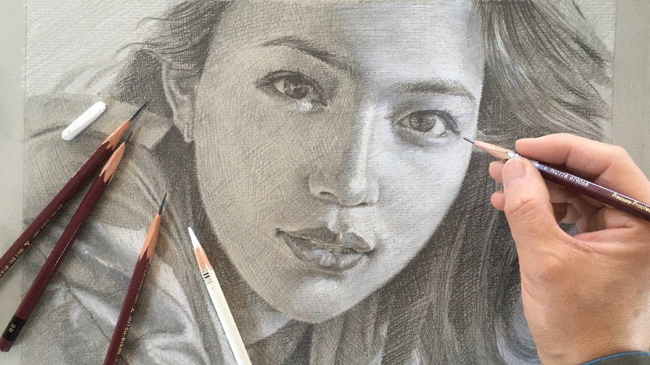 デッサンプロセス 川口春奈さんを描く 人物画 グレーデッサン Dessin Drawing Portrait Of Kawaguchi Haruna Youtube