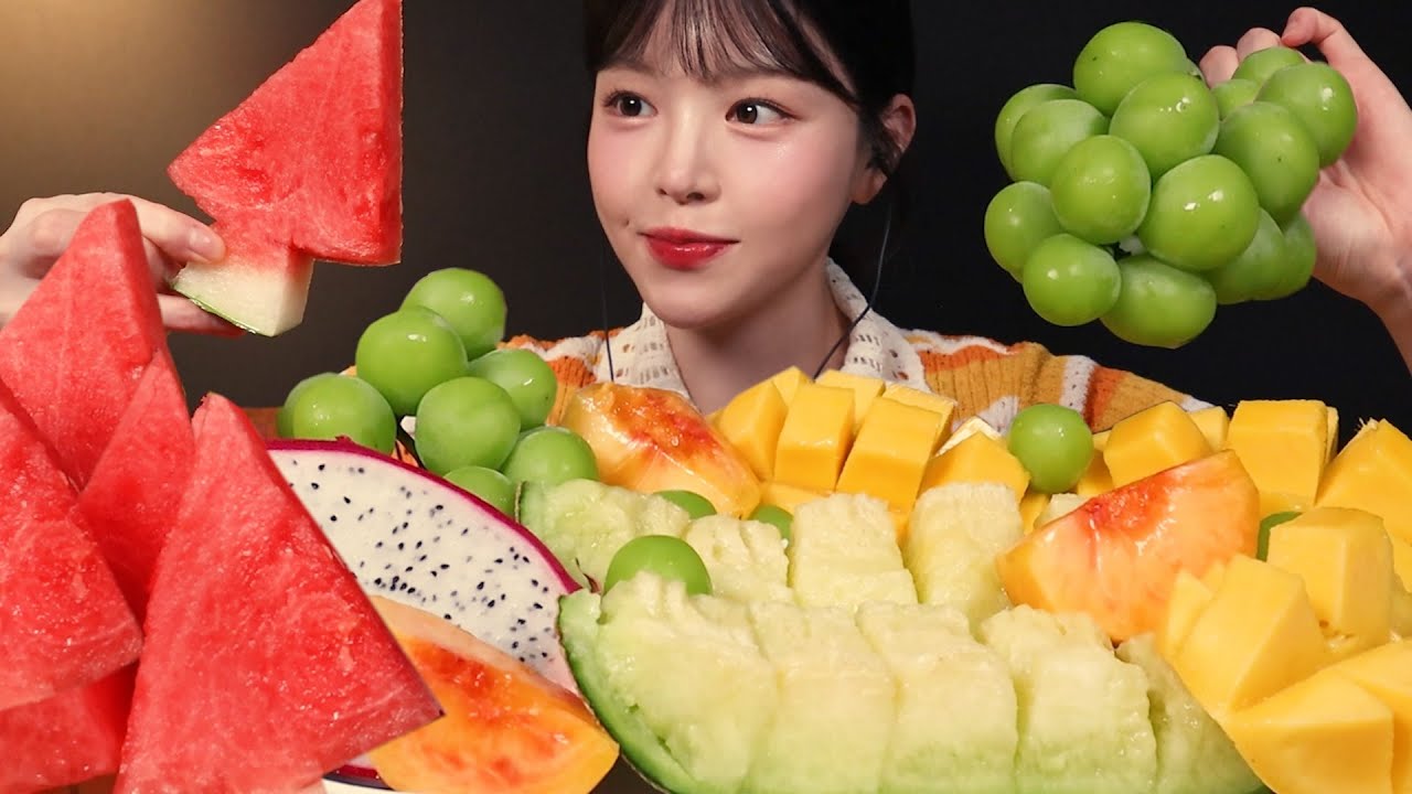 SUB)여름 가기전 상큼달달한 과일 먹방!🍑🍇과즙폭발 수박 메론 망고 샤인머스캣 용과 복숭아까지 디저트 리얼사운드 Fruit Mukbang Asmr