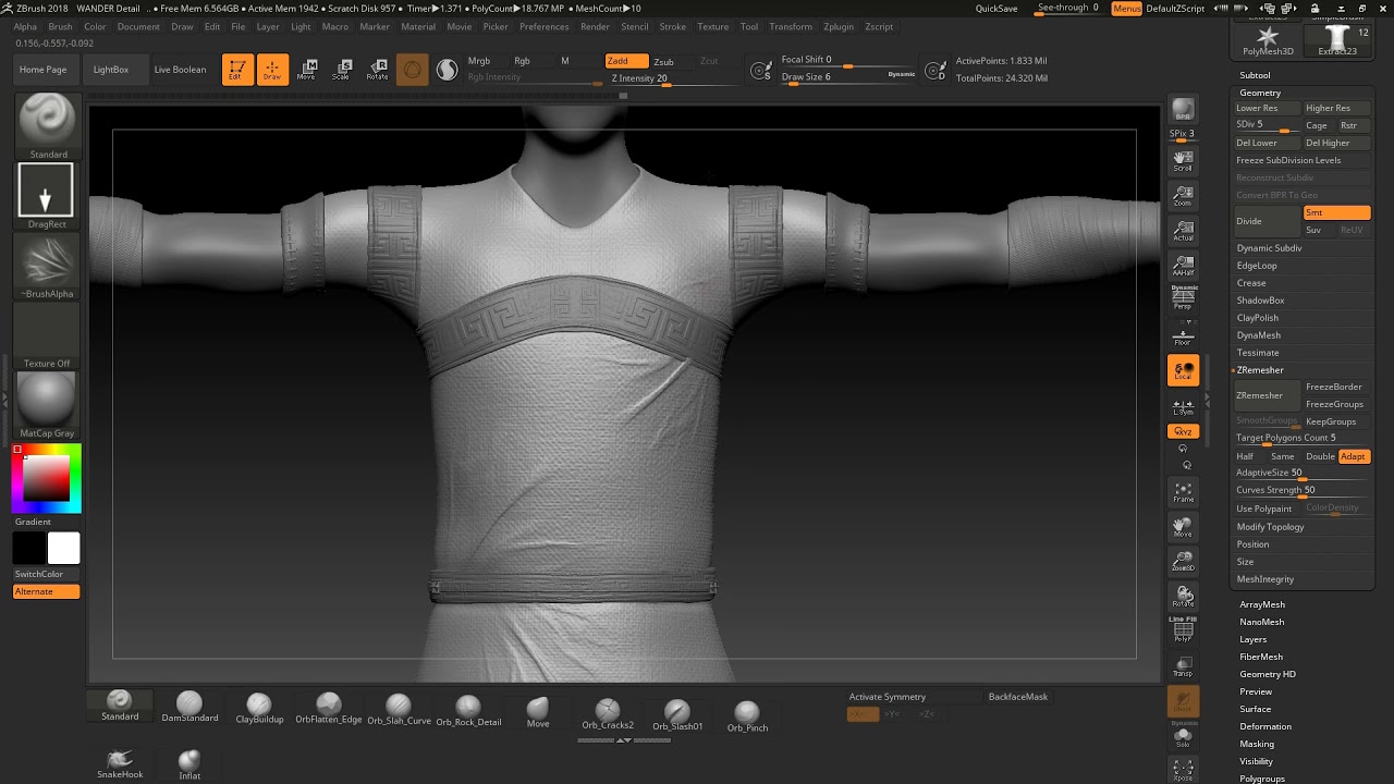 Zbrush speed sculpting - SOTC Wander Clothes - YouTube