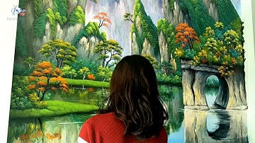 Vẽ tranh tường 3d phong cảnh sơn thủy. Liên hệ vẽ tranh: 0969.033.288/Đào tạo các khóa học vẽ tranh.