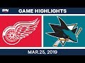 Red Wings Edge Out Sharks in Exciting NHL Clash 🏒 | March 25, 2019 Highlights