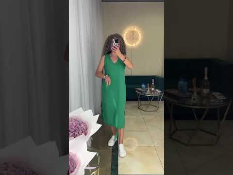 Літня жіноча сукня "Глорія" міді однотонна з поясом на кожен день ( Розмір S, L,XXL), Зелена, видео 1