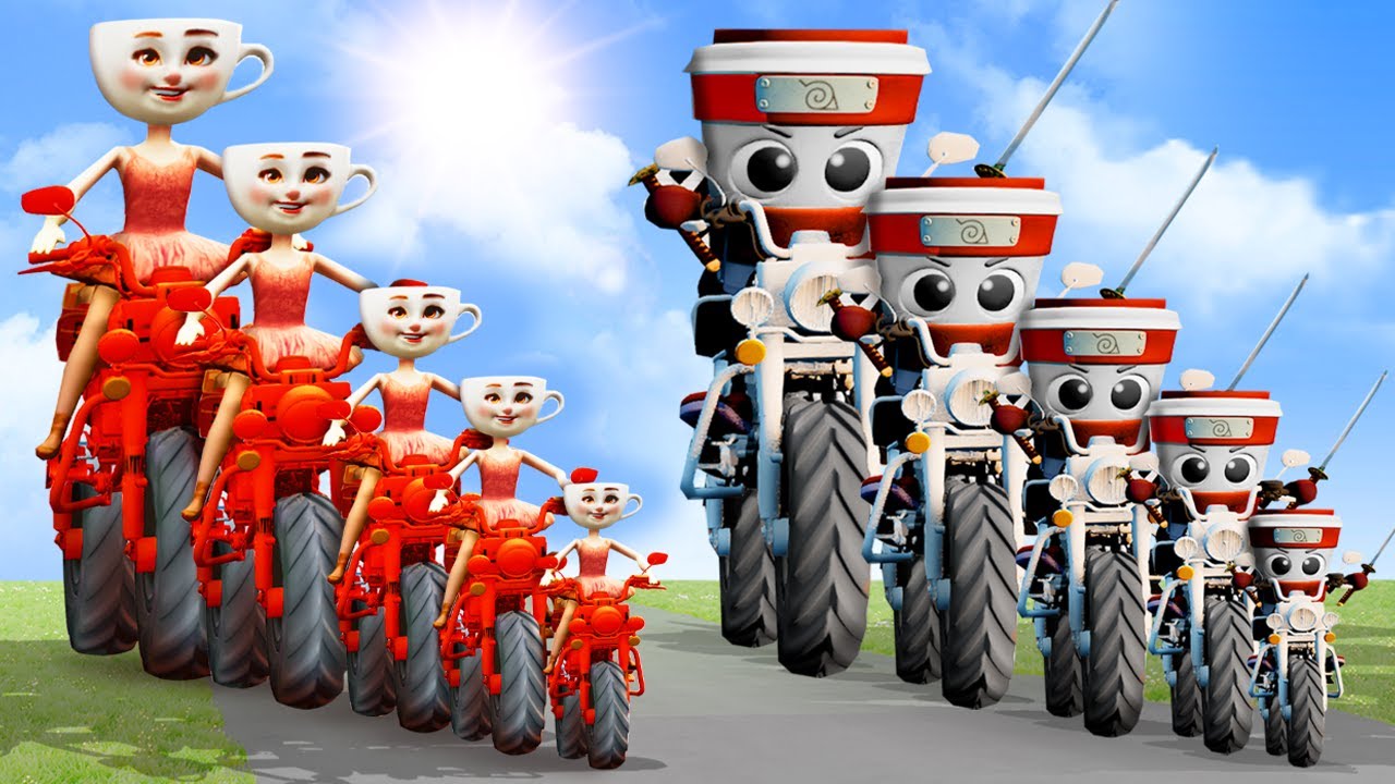 Big & Small Cappuccino Assassino vs Ballerina Capuchina on a motorcycle vs Train | BeamNG.Drive