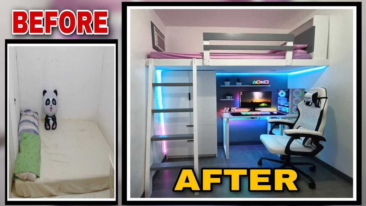 5 Sqm Room Transformation With Loft Bed Gaming Set Up | Full Episode Room Make Over |Minimalist Room - Youtube