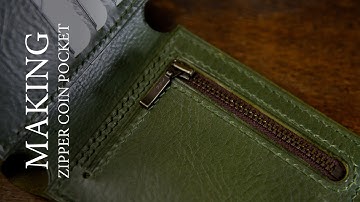 Making  a zippered coin pocket for leather wallet. DIY Leathercraft tutorial.