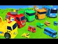 Tayo the Little Bus Friends Toys - الحفار, الجرار, سيارة الإطفاء