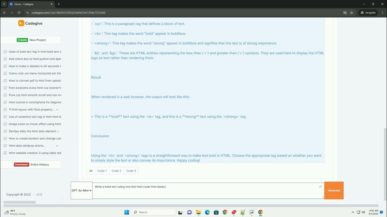 Write a bold text using one line html code html basics YouTube