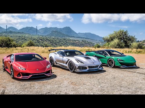 Forza Horizon 5 Drag race: Lamborghini Huracan Evo vs Corvette C7 ZR1 vs McLaren 600LT