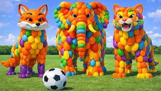 The vibrato assistant mascot fox placed on green football field that is so popular, and creative