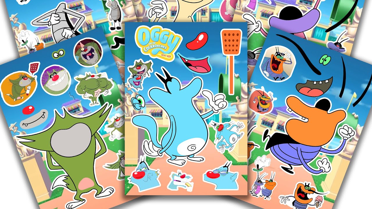 Peel & Play💞Incredibox Sprunki Sticker Book - Cockroaches Oggy, Jack, Dee Dee, Joey, Marky, Olivia