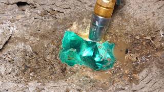 The boy unearthed a rare crystal.