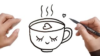 كيف ترسم كوب قهوة كيوت وسهل خطوة بخطوة / رسم سهل / تعليم الرسم للمبتدئين/كيف ترسم قلب كيوت يرتدي تاج