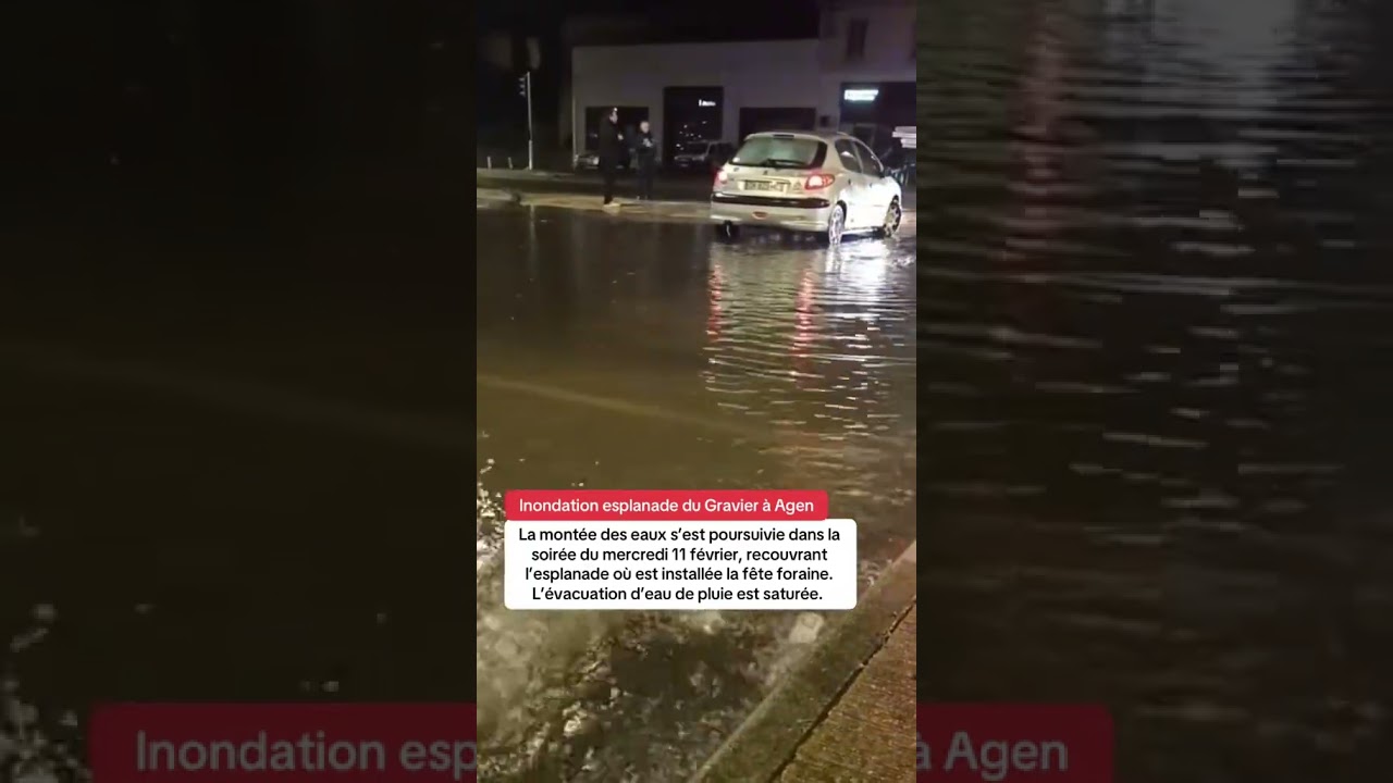 Inondation de l’esplanade du Gravier à Agen