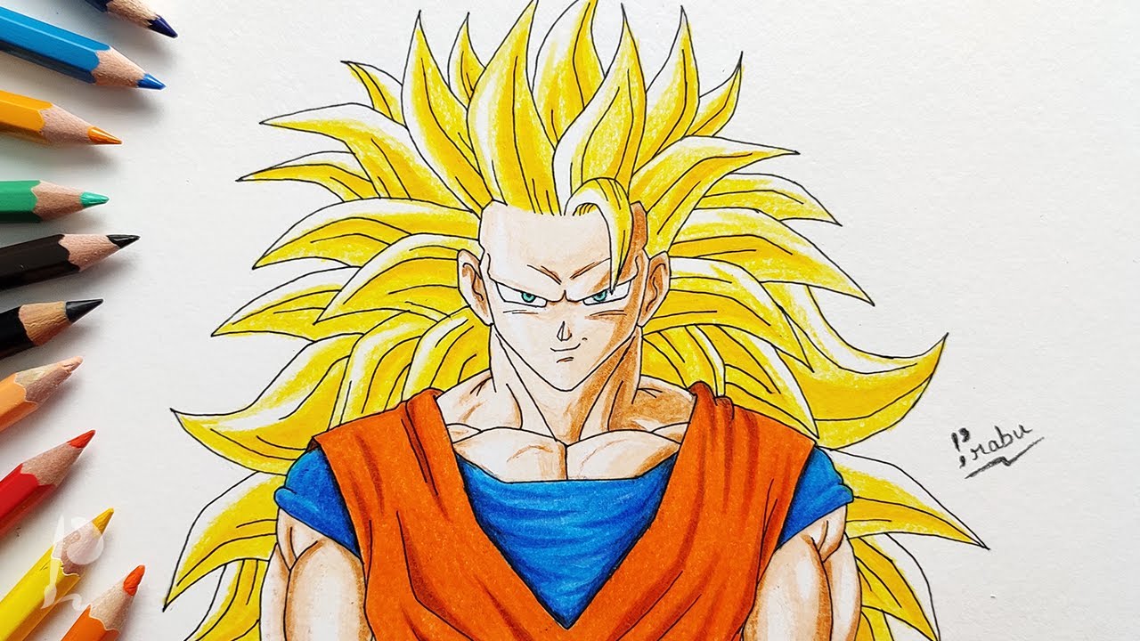 Drawing Goku Super Saiyan 3 with Colour Pencils | Dragon Ball Z ...