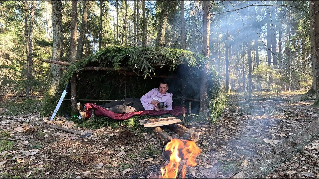 Solo Bushcraft Shelter in the Wild | Building a Survival Hut - YouTube