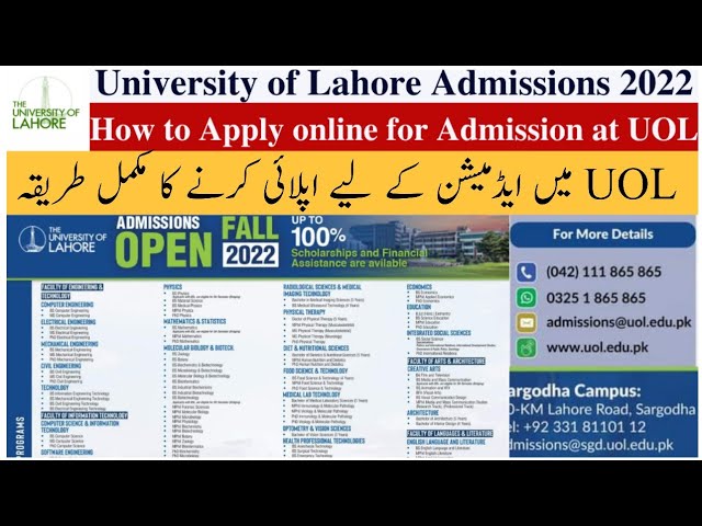 University Of Lahore - Don't forget to submit your admission application,  the deadline has been extended! Admissions Fall 2022 Apply Online: https:// uol.edu.pk/admissions/ For more details: Call: 042-111-865-865 WhatsApp:  0325-1865865 Email: admissions