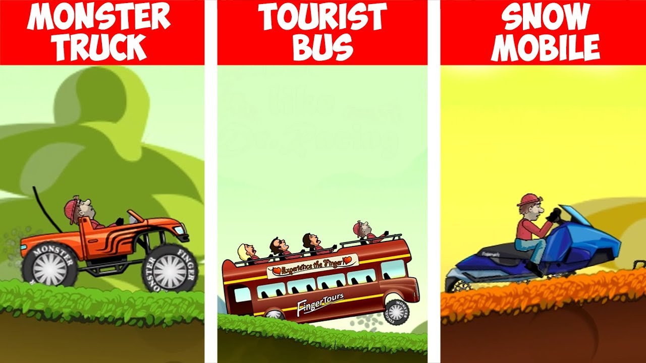 MONSTER TRUCK vs TOURIST BUS vs SNOW MOBILE in SEASONS - Hill Climb Racing