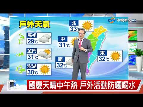 【立綱氣象報報】國慶天晴中午熱 戶外活動防曬喝水│中視午間氣象 20251010