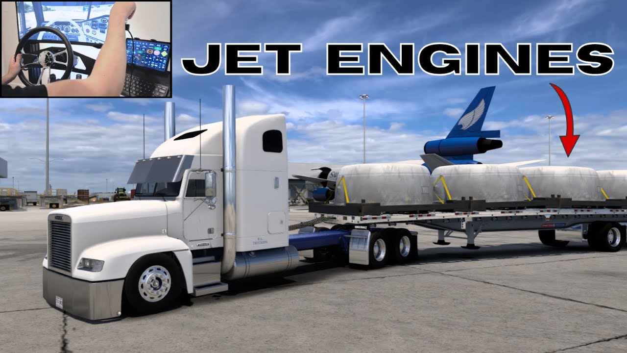 Hauling Aircraft Parts - (Custom Freightliner FLD) - Detroit Power - American Truck Simulator