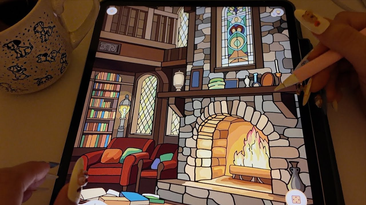 لون معي عل iPad  للراحه و النوم في ليلة ممطرة 🌧️😴||iPad sounds ASMR