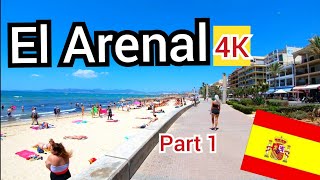 ⁴ᴷ EL ARENAL walking tour, shops, bars and beach, Mallorca 🇪🇸 Spain (Majorca) 4K