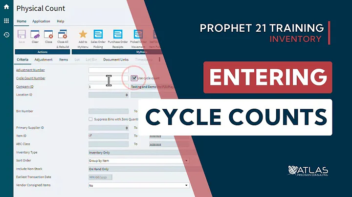 Prophet 21 Cycle Counts: Entering Physical Counts