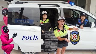 Melisa ve Nisa maskeli Squid Game polis arabası Maceraları | 2 bölüm | polis | arabalar