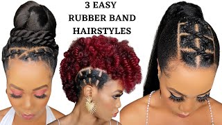 3 QUICK & EASY RUBBER BAND HAIRSTYLES ON  NATURAL HAIR / TUTORIALS / Protective Style / Tupo1