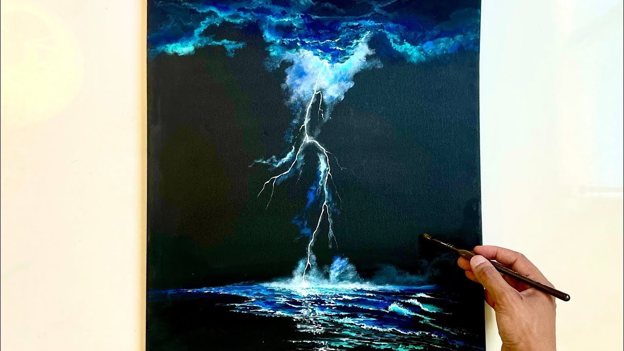 Lightning Night Painting | Easy Acrylic Step by Step